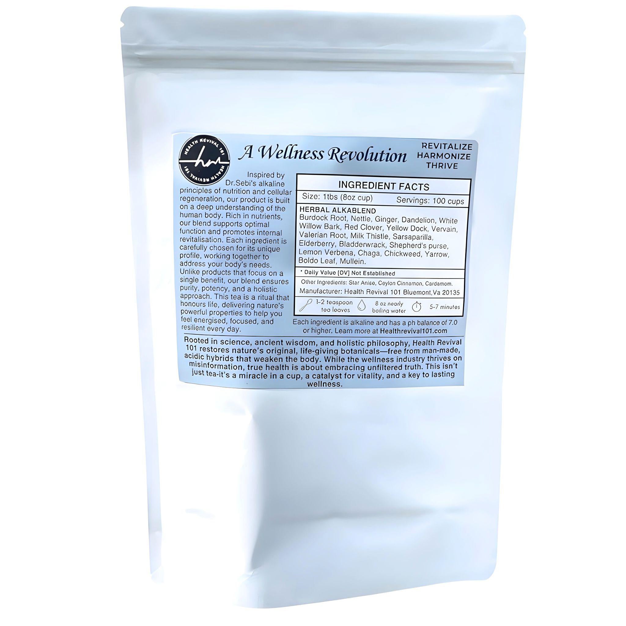 Tea Absolute Alkablend – Organic Loose Leaf Herbal Tea, 20-Ingredient Botanical Wellness Blend for Gut Health, Detox & Immune Support – Daytime Energy & Focus Blend, Caffeine-Free